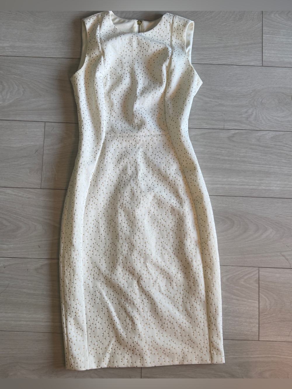 Calvin Klein- Sleeveless Ivory Sheath Dress with Subtle Embellishment, size 2